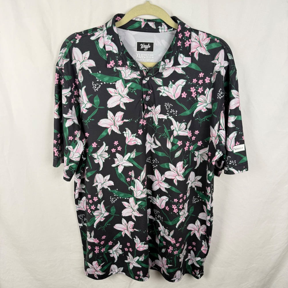 Waggle Men's Golf Polo Floral Hawaiian XL Lightweight Breathable Short Sleeve